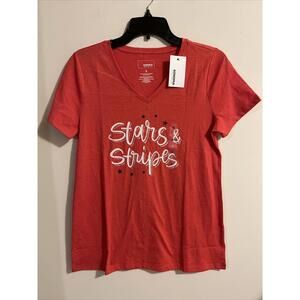 Sonoma Womens Small Patriotic Red Vneck T-shirt With Stars And Stripes NWT!A1795